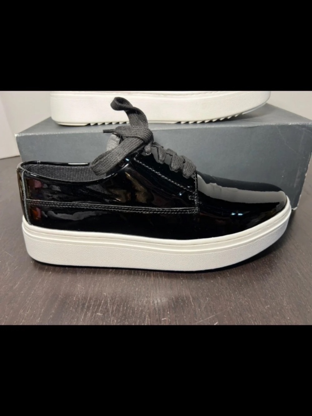 Eileen Fisher Prop Patent Leather Platform Sneakers Black Womans Size 7M